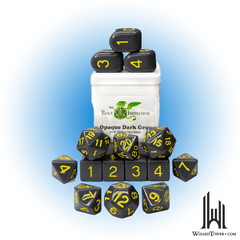 SET OF 15 DICE: OPAQUE DARK GREY/YELLOW